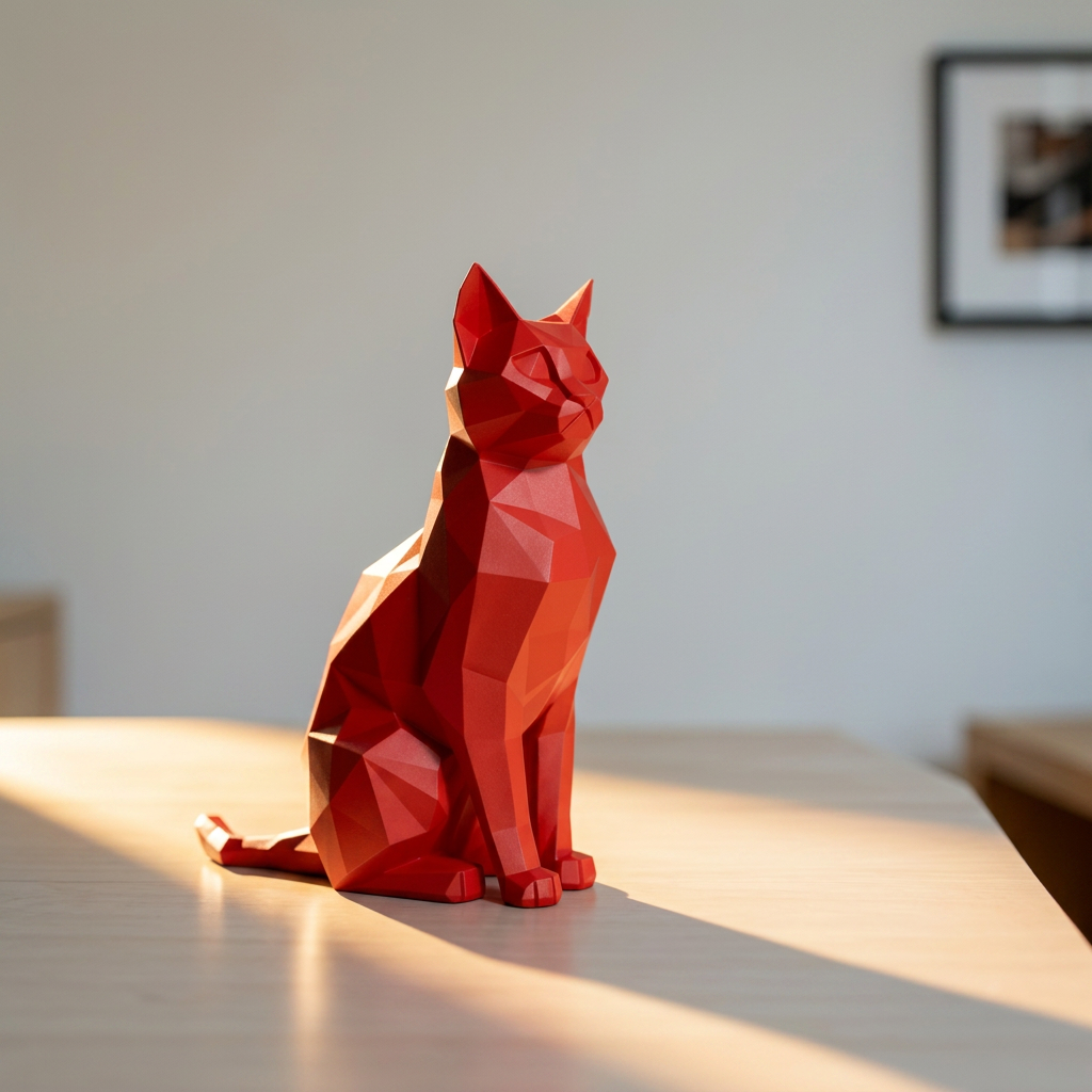 Chat assis low poly - Sculpture décorative élégante