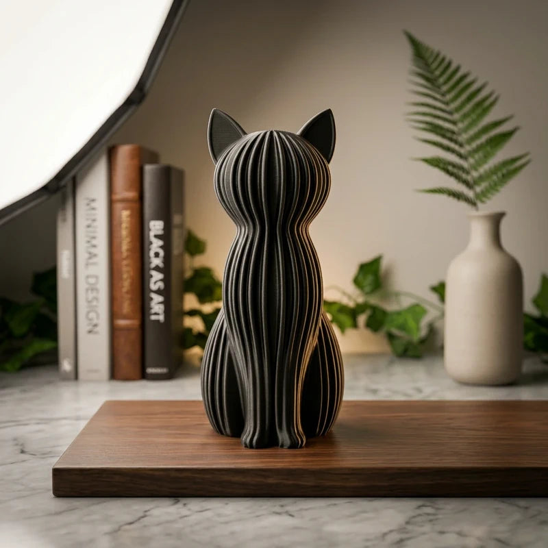 Chat assis cannelé - Sculpture décorative