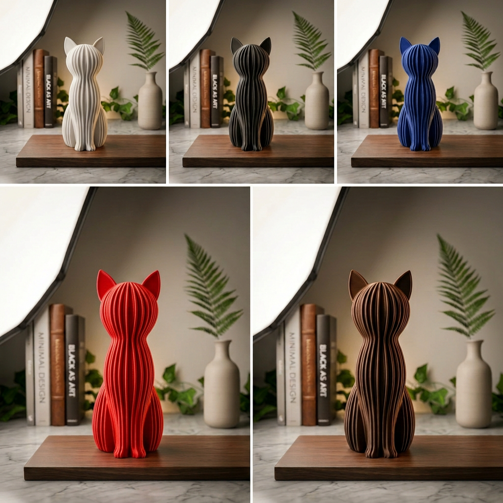 Chat assis cannelé - Sculpture décorative