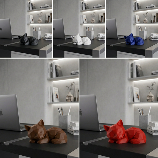 Chat couché low poly - Sculpture décorative endormie