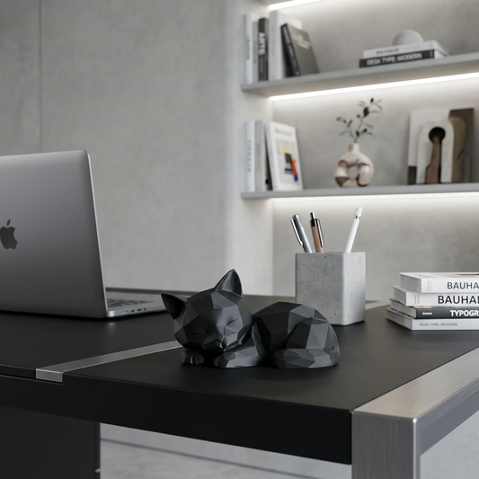 Chat couché low poly - Sculpture décorative endormie