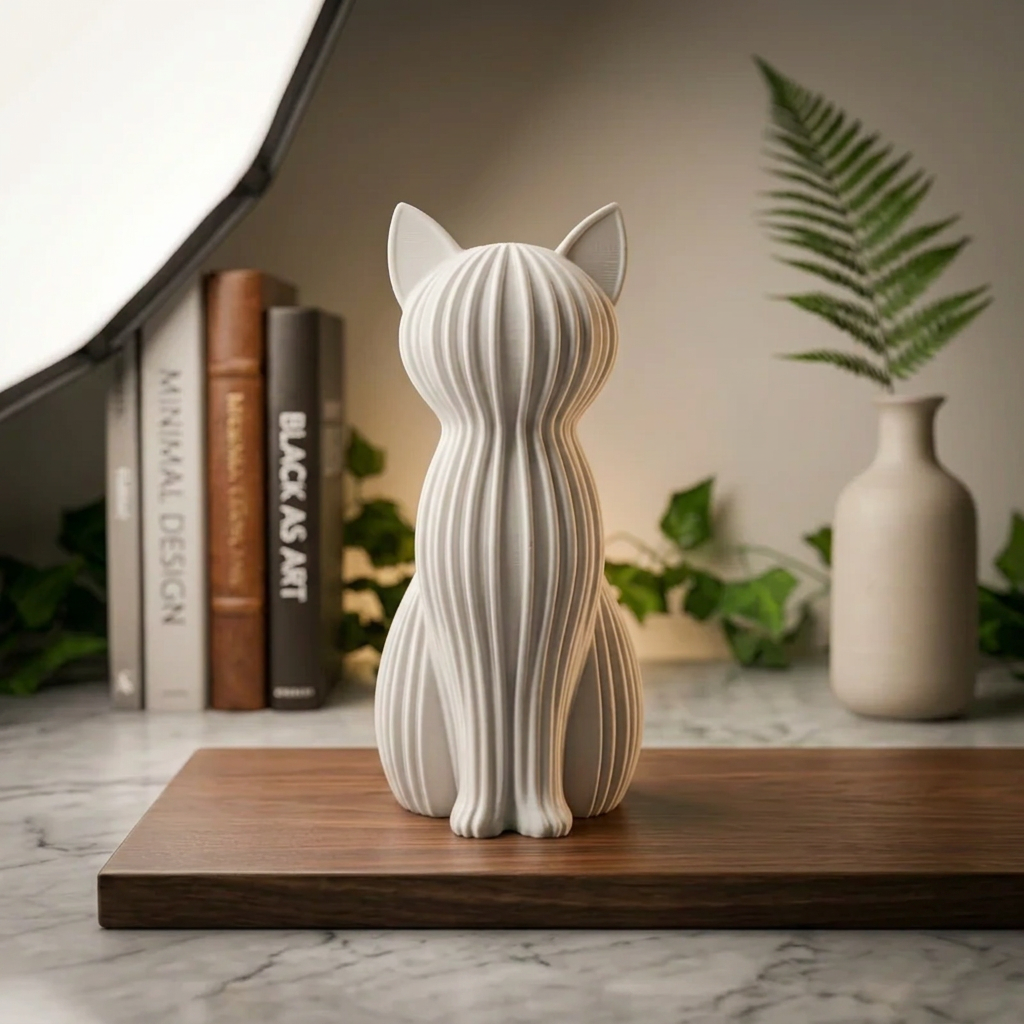 Chat assis cannelé - Sculpture décorative