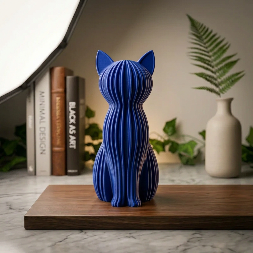 Chat assis cannelé - Sculpture décorative
