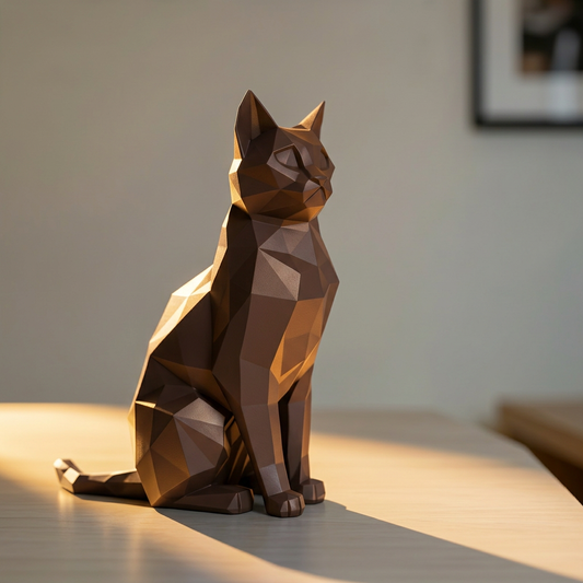 Chat assis low poly - Sculpture décorative élégante