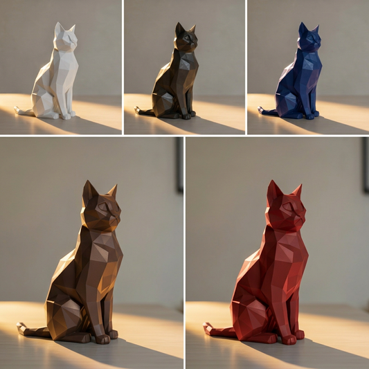 Chat assis low poly - Sculpture décorative élégante
