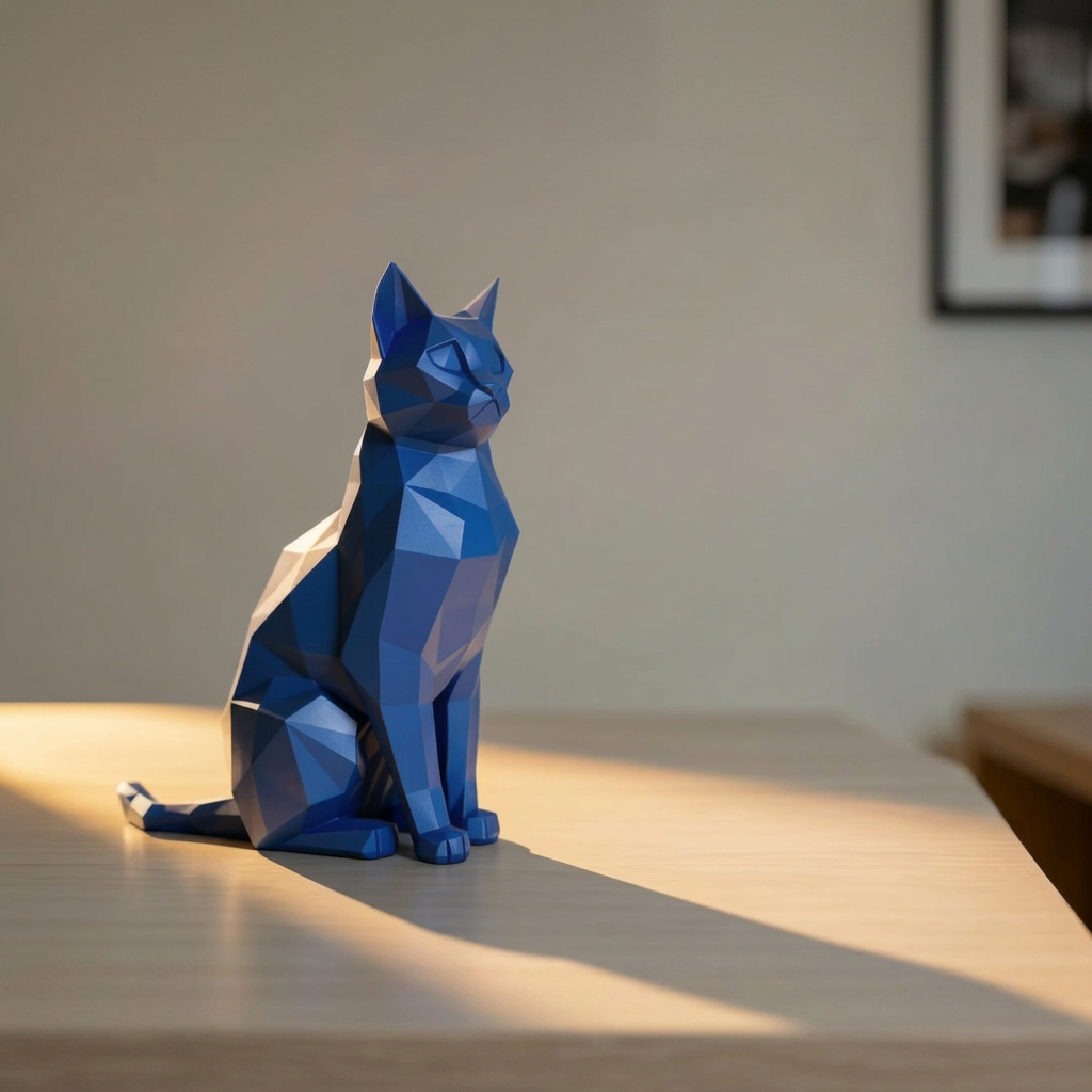 Chat assis low poly - Sculpture décorative élégante