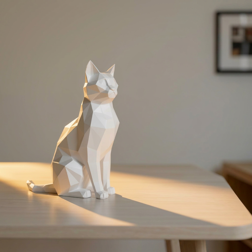 Chat assis low poly - Sculpture décorative élégante