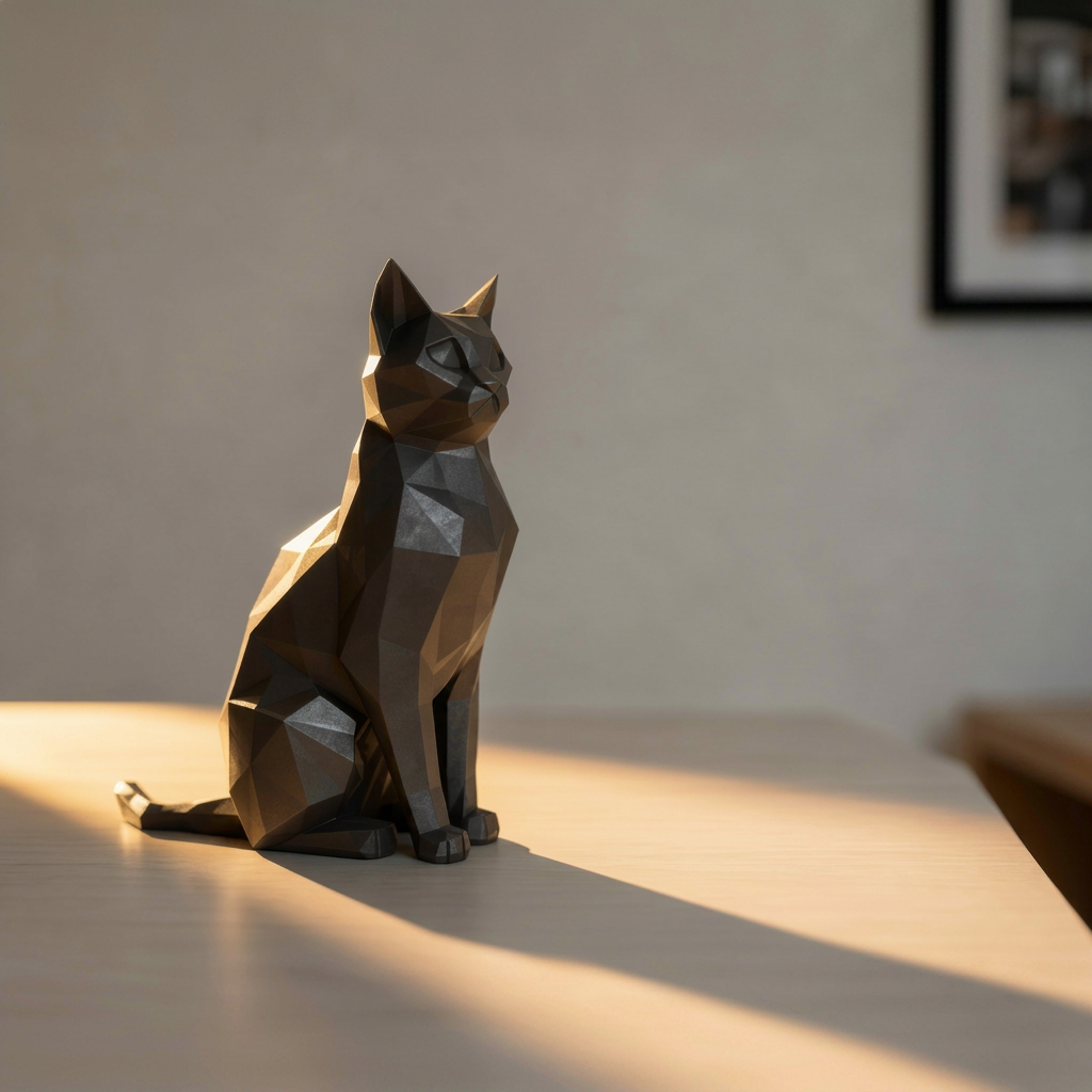 Chat assis low poly - Sculpture décorative élégante