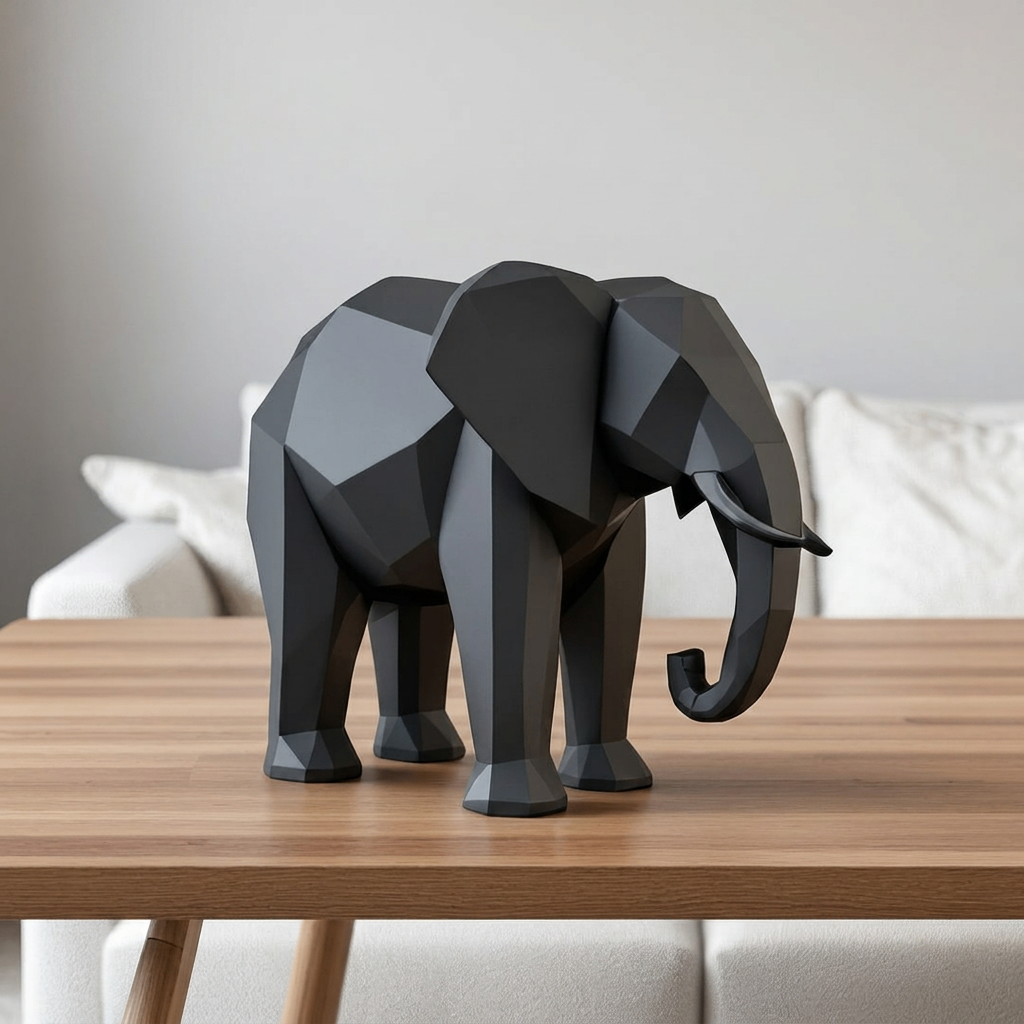 Éléphant low poly - Sculpture décorative géométrique