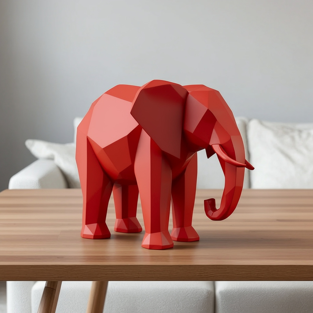 Éléphant low poly - Sculpture décorative géométrique
