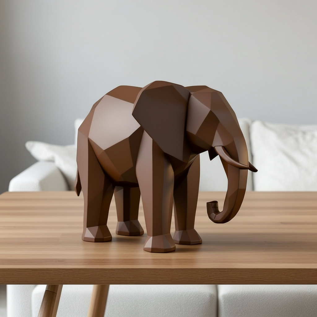 Éléphant low poly - Sculpture décorative géométrique