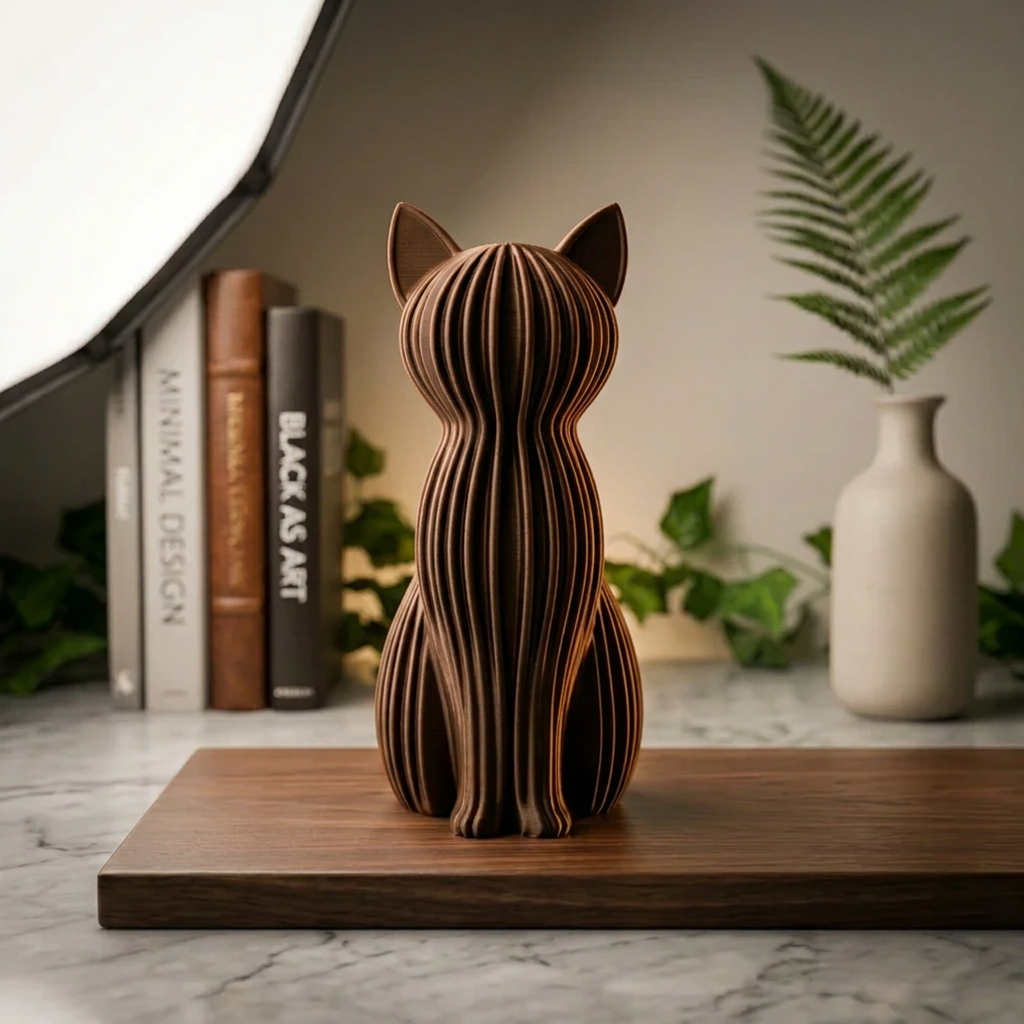 Chat assis cannelé - Sculpture décorative