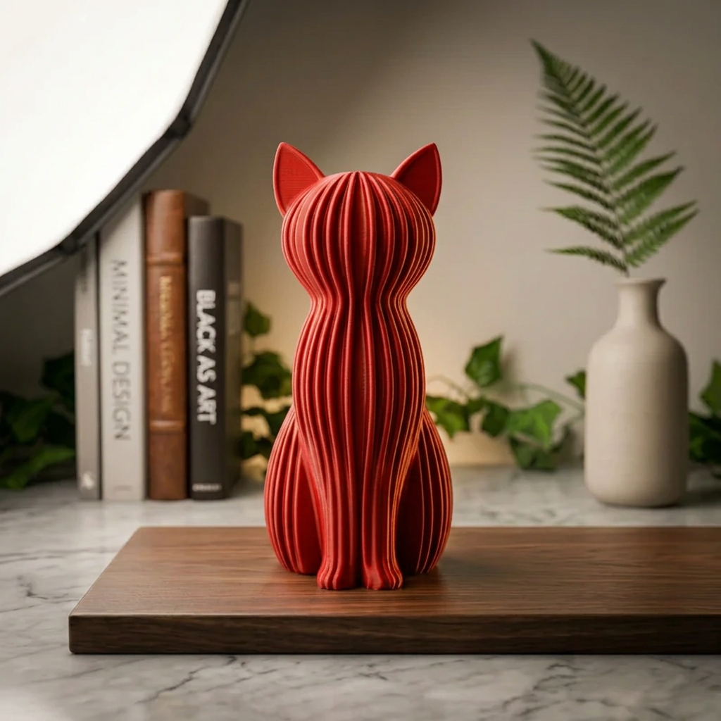 Chat assis cannelé - Sculpture décorative